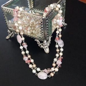 Double Strand Faux Pearl and Stone Necklace
